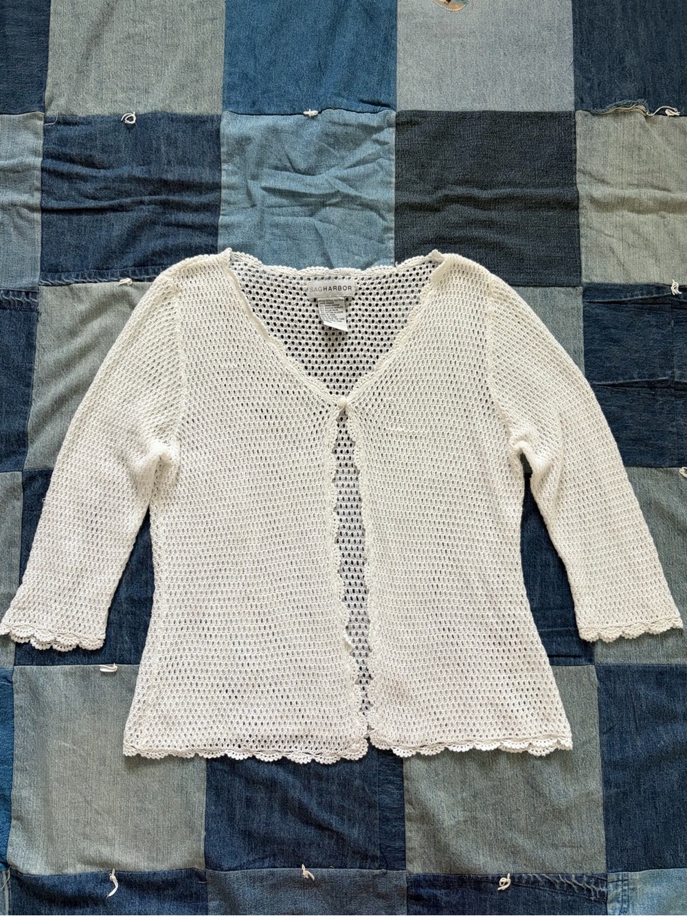 Vintage fairy cottage white knit cardigan sag harbor size L